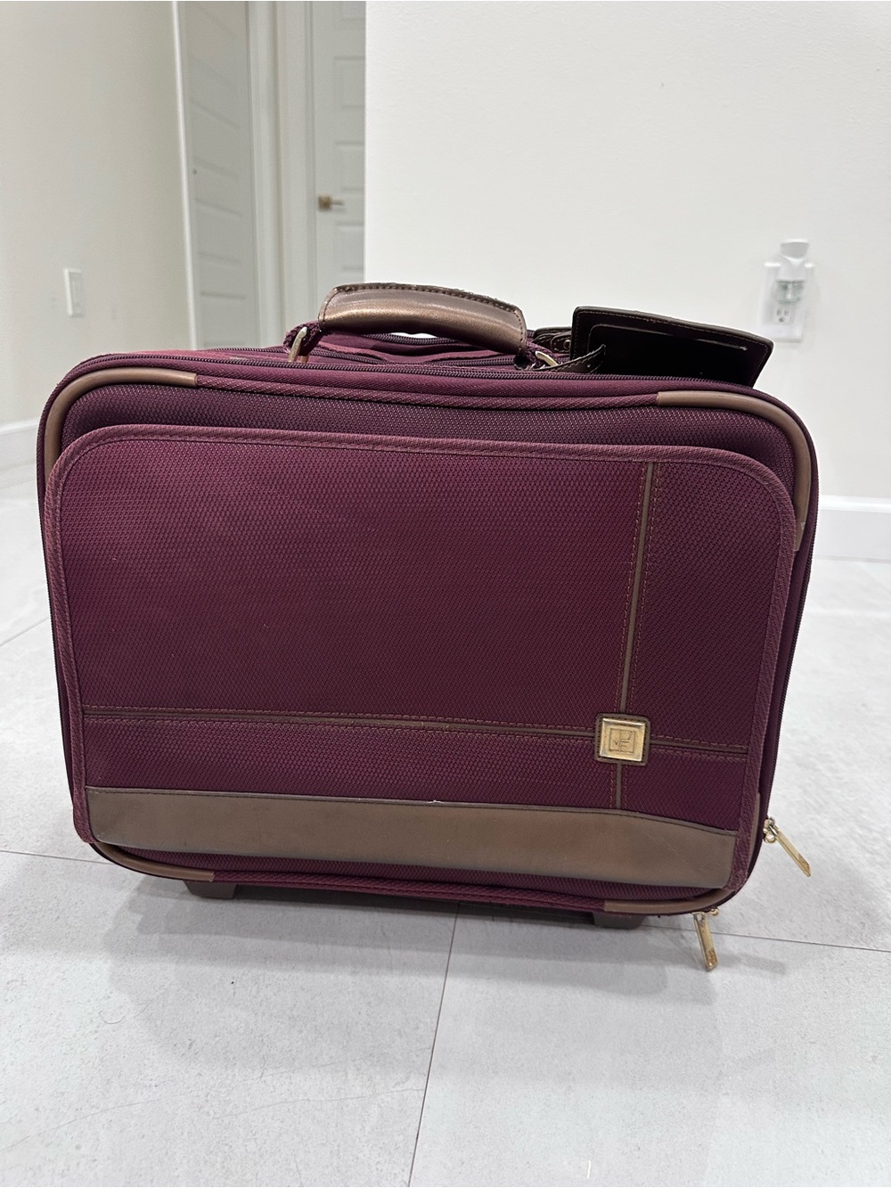 Diane Von Furstenberg Burgundy Laptop Bag with Brown Trim